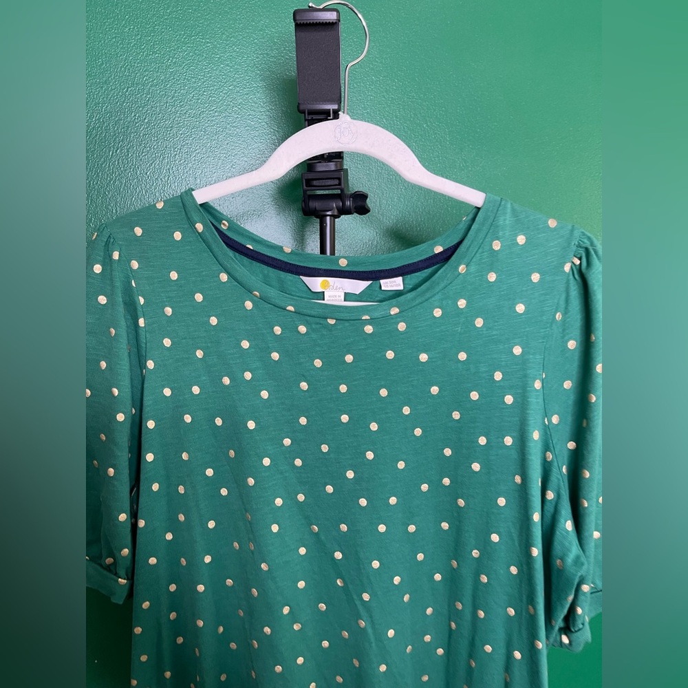 Boden NWOT Zoe Jersey Puff sleeve Tee Dress 16/18R in Emerald Green Polka Dot - Picture 4 of 11
